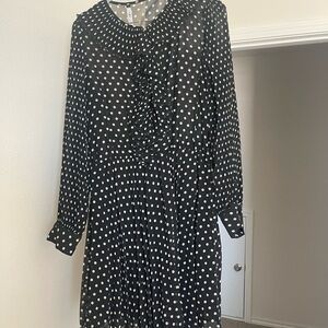 Zara Black and White Polka Dot Long Sleeve Dress